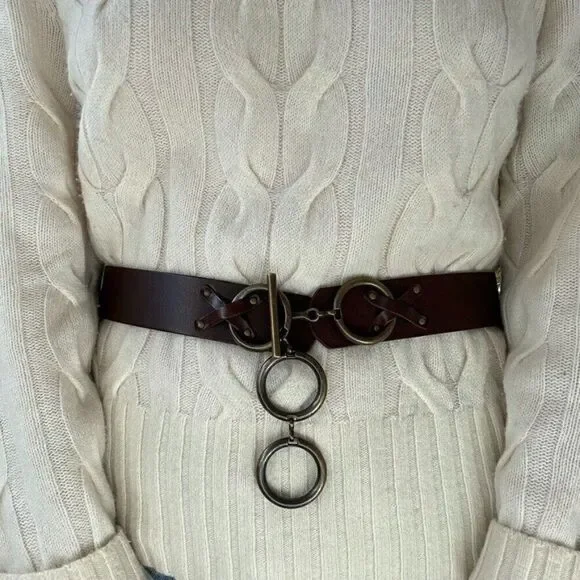 NWOT Preston and York Womens Brown Italian Leather Hippie Waist Belt Sz M - Picture 2 of 5